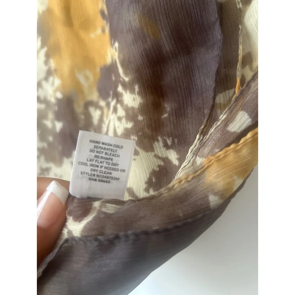 Halogen Brown Mustard Yellow Abstract Tie Dye Chiffon Scarf Oblong Lightweight